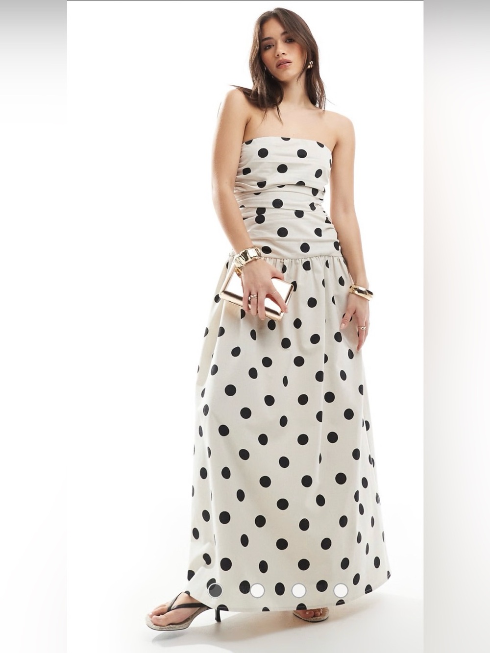 4th & Reckless Bandeau Polka Dot Ruched Waist Maxi Dress | XL